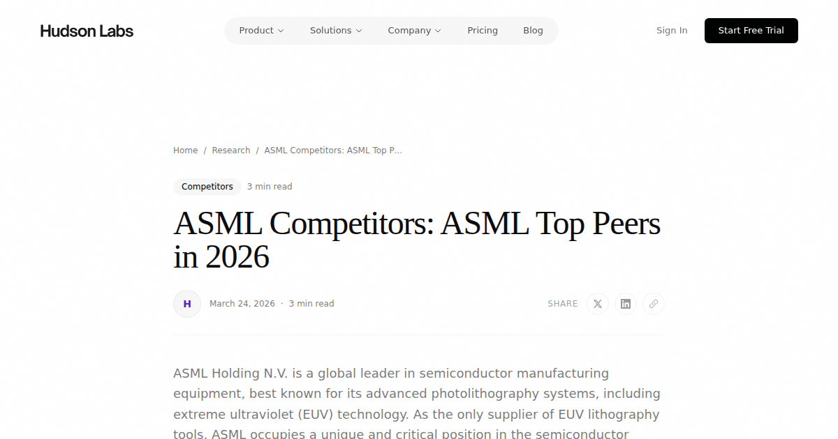 ASML Competitors: ASML Top Peers in 2026 | Hudson Labs